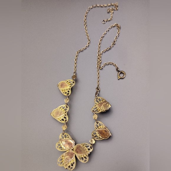 Signed Germany Filigree Hearts Black Molded Glass Necklace - Picture 8 of 15